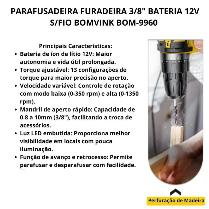 Parafusadeira 12V BOM-9960 Bomvink