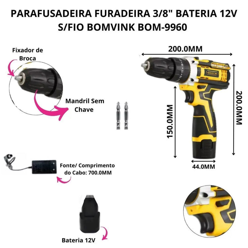Parafusadeira 12V BOM-9960 Bomvink